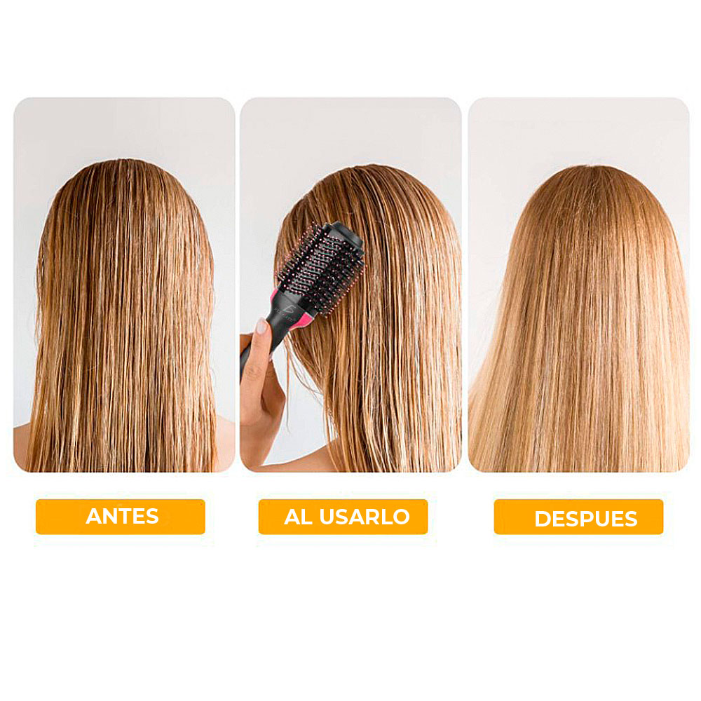 Cepillo Secador Cabello Electrico Alisador Rizador 3 En 1.