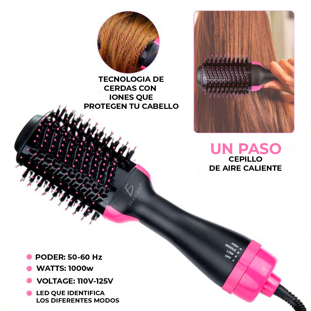 Cepillo Secador Cabello Electrico Alisador Rizador 3 En 1.