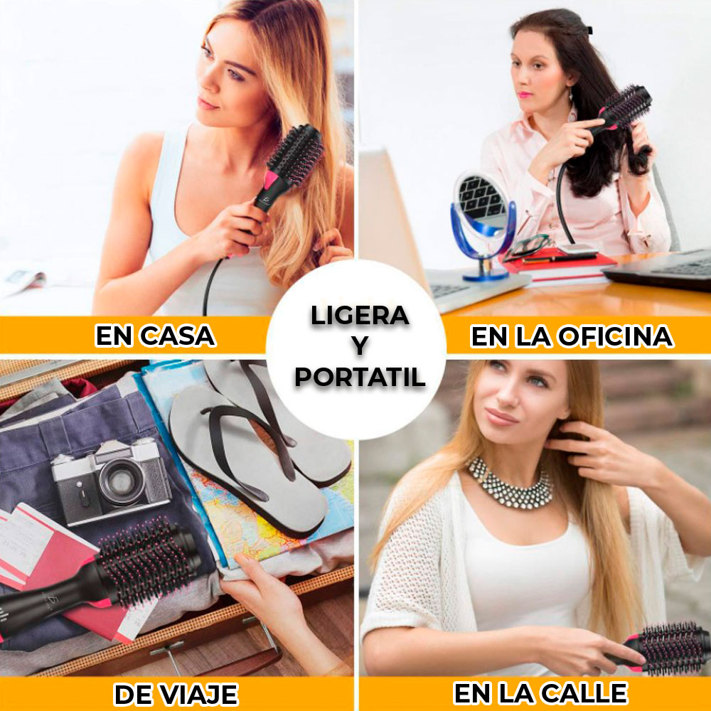 Cepillo Secador Cabello Electrico Alisador Rizador 3 En 1.
