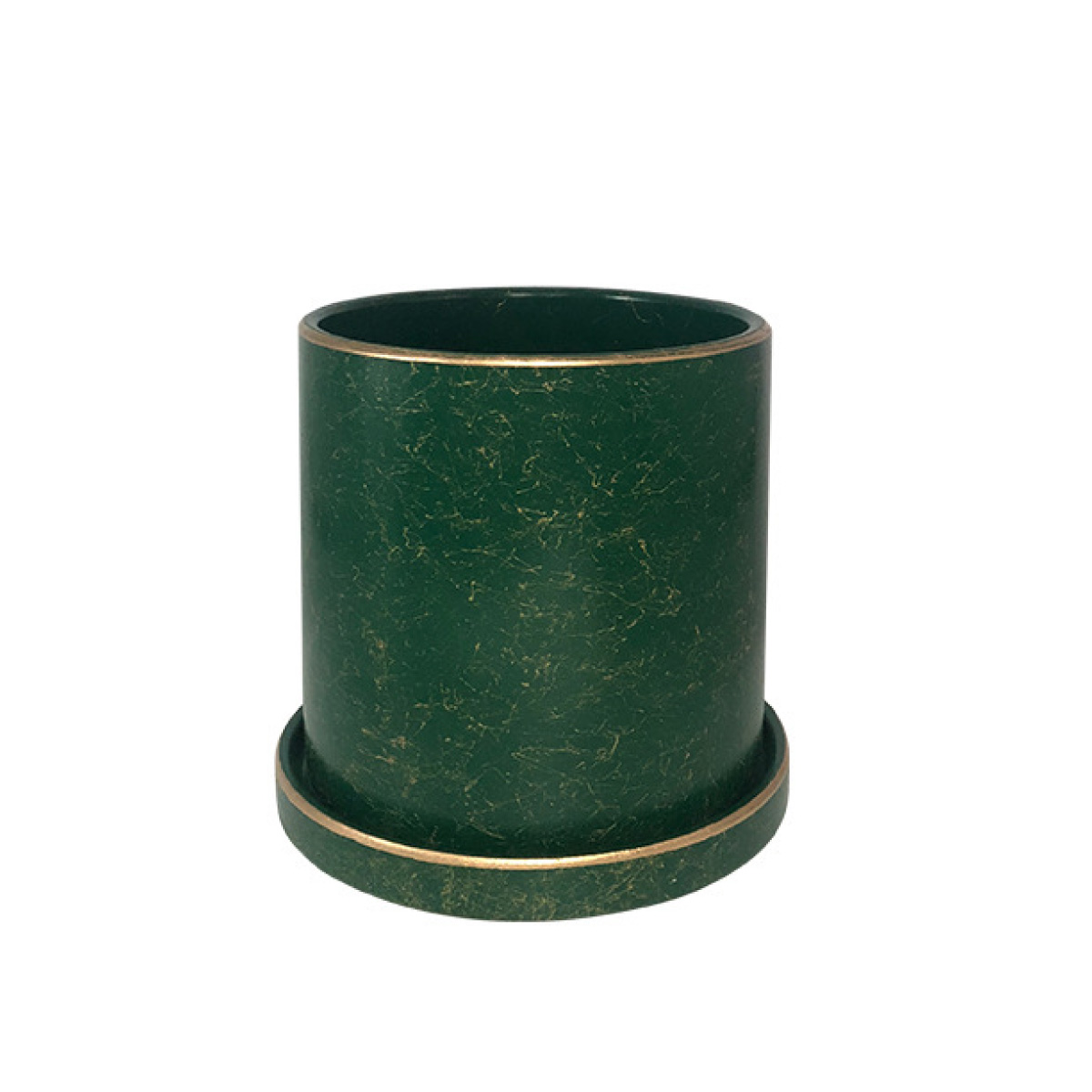 Ilios Innova Macetero borde dorado 18 cm alto, maceta de cerámica con plato de base, Elegante maceta para flores.