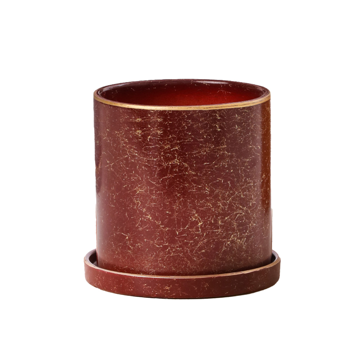 Ilios Innova Macetero borde dorado 18 cm alto, maceta de cerámica con plato de base, Elegante maceta para flores.