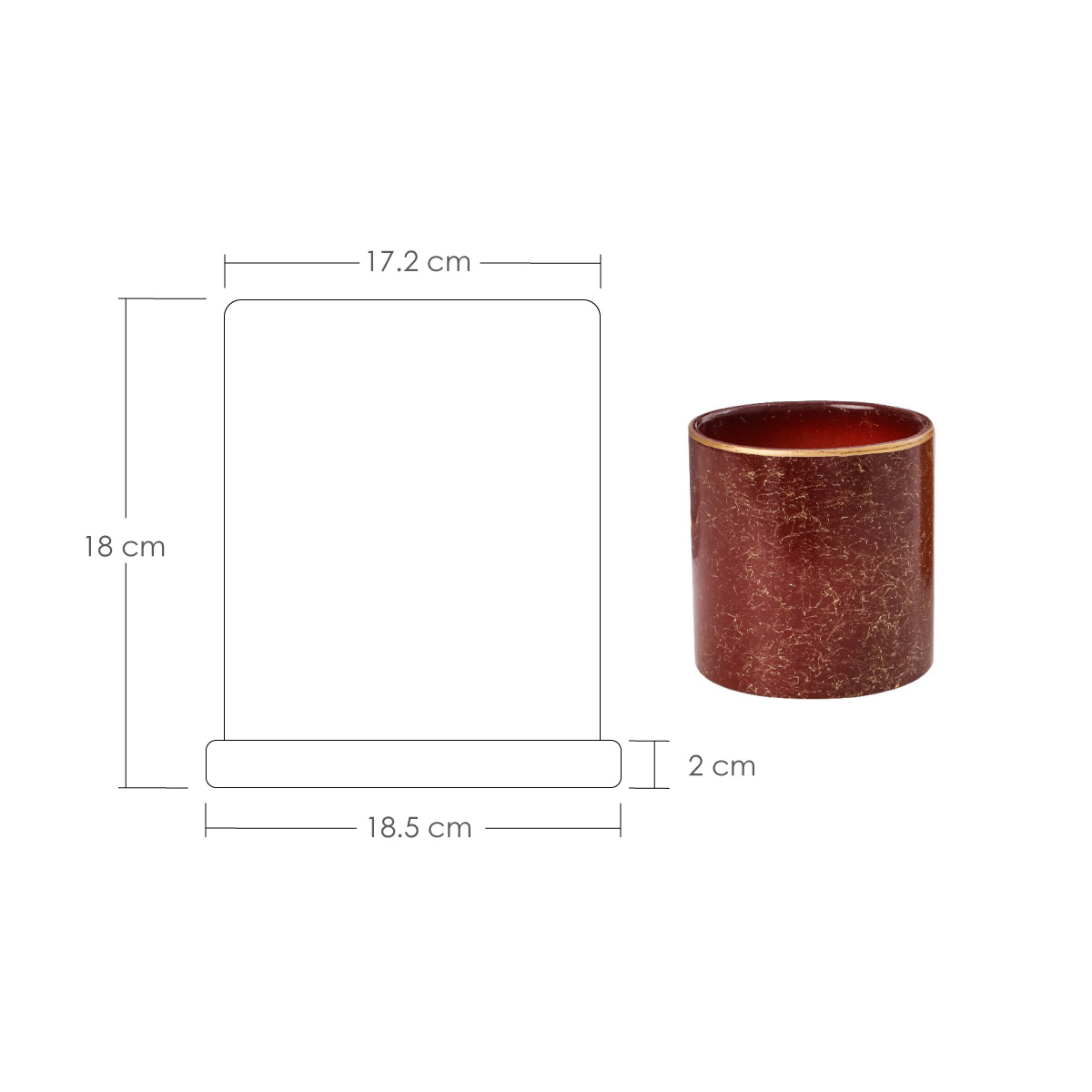 Ilios Innova Macetero borde dorado 18 cm alto, maceta de cerámica con plato de base, Elegante maceta para flores.