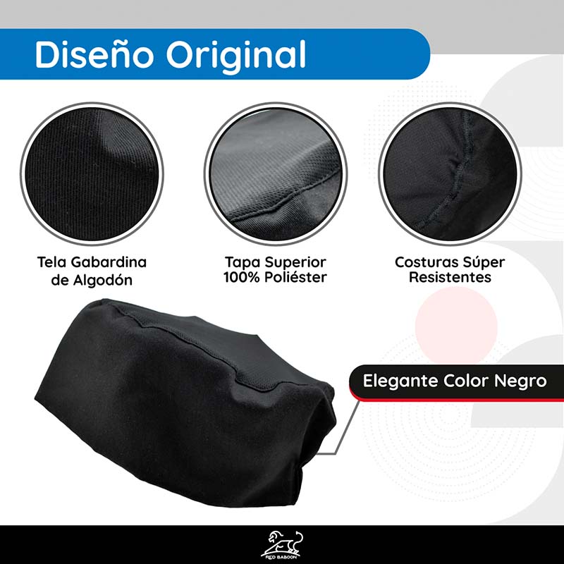 Cofía de Cocina, Gorro para Chef, Color Negro, Ajustable, Marca Red Baboon, Modelo Ratui
