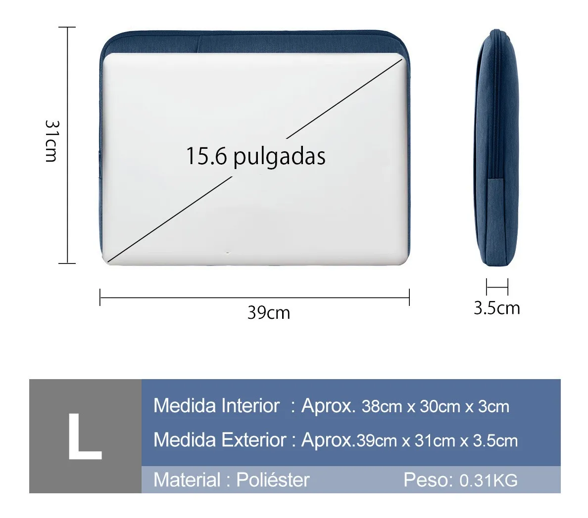 IMPERMEABLE FUNDA PARA LAPTOP 15.6'' PULGADAS AZUL OSCURO