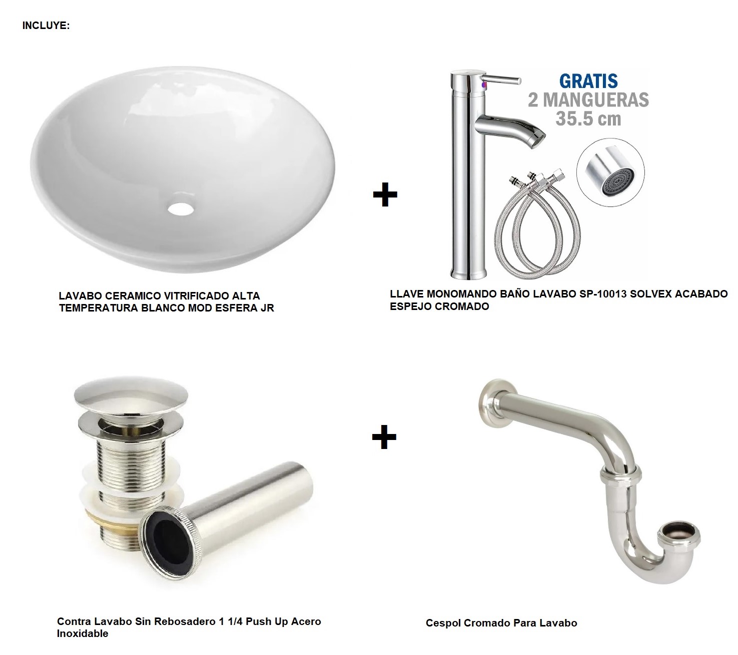 Pack Lavabo Ovalin Moderno+monomando+ Contra+cespoll Cromado