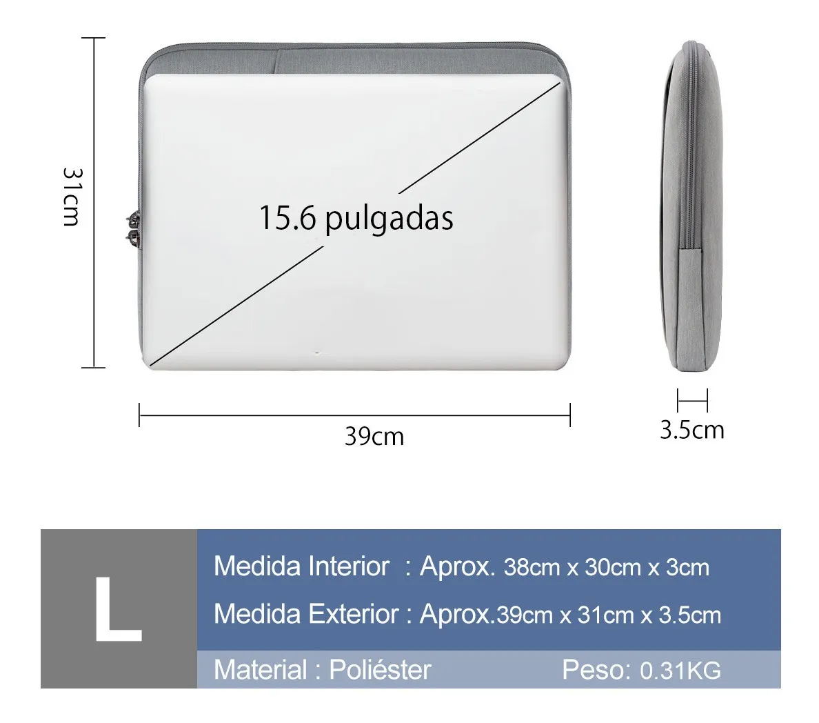 Impermeable Funda Para Laptop 15.6'' Pulgadas Gris