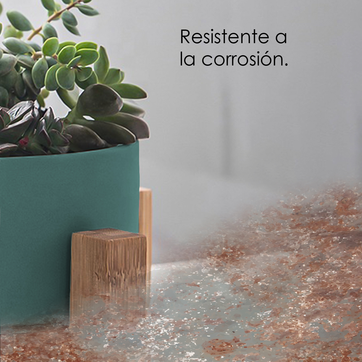 Macetero con soporte de madera (VERDE MEDIANO) 