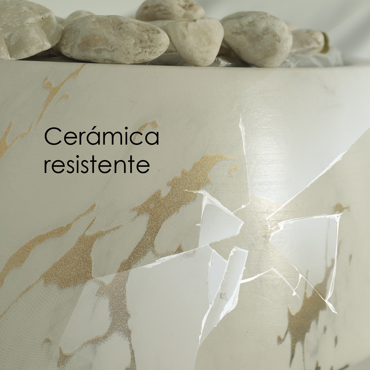 Macetero Efecto Mármol Maceta De Cerámica 27 Cm Diámetro (Dorado)