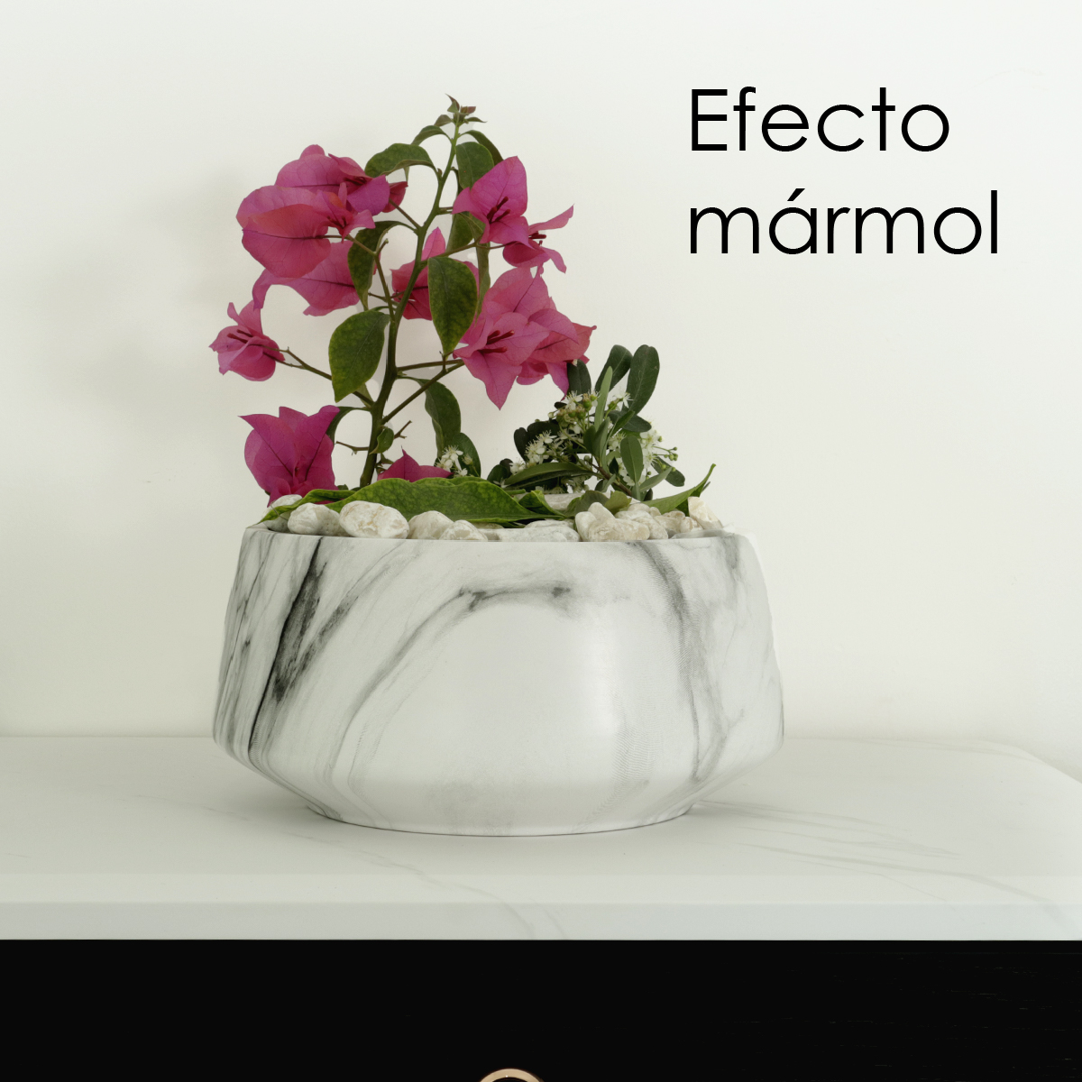Macetero Efecto Mármol Maceta De Cerámica 22 Cm Diámetro (Gris)