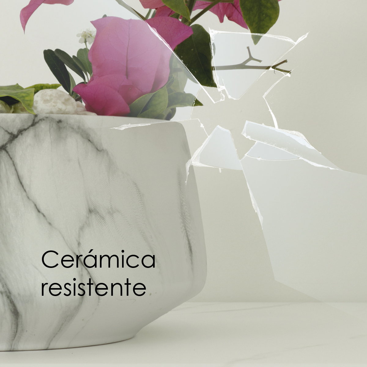Macetero Efecto Mármol Maceta De Cerámica 22 Cm Diámetro (Gris)