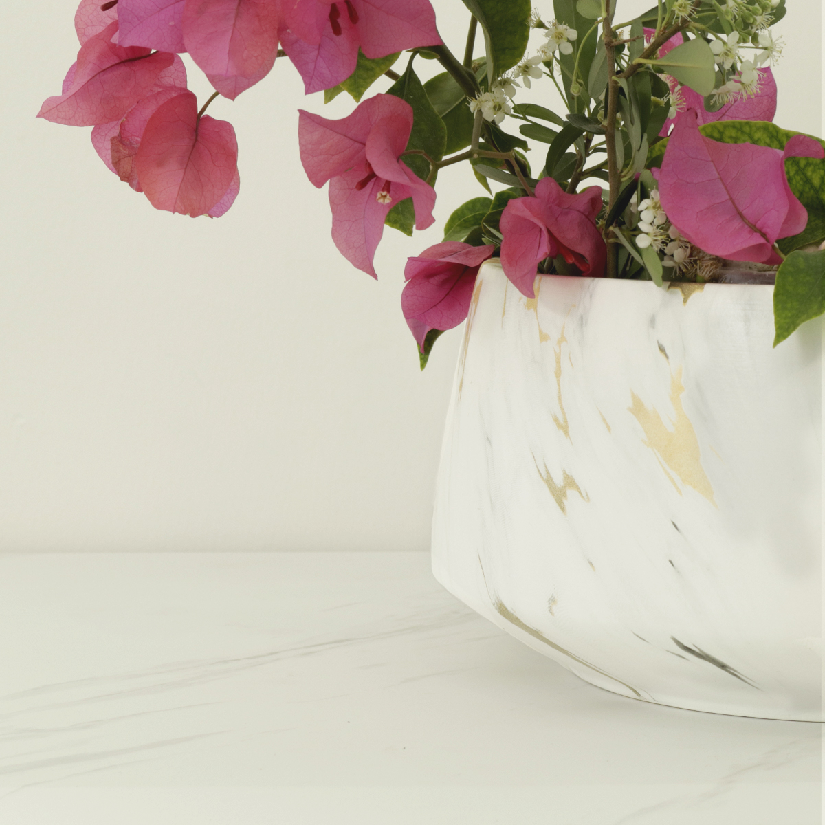 Macetero Efecto Mármol Maceta De Cerámica 22 Cm Diámetro (Dorado)