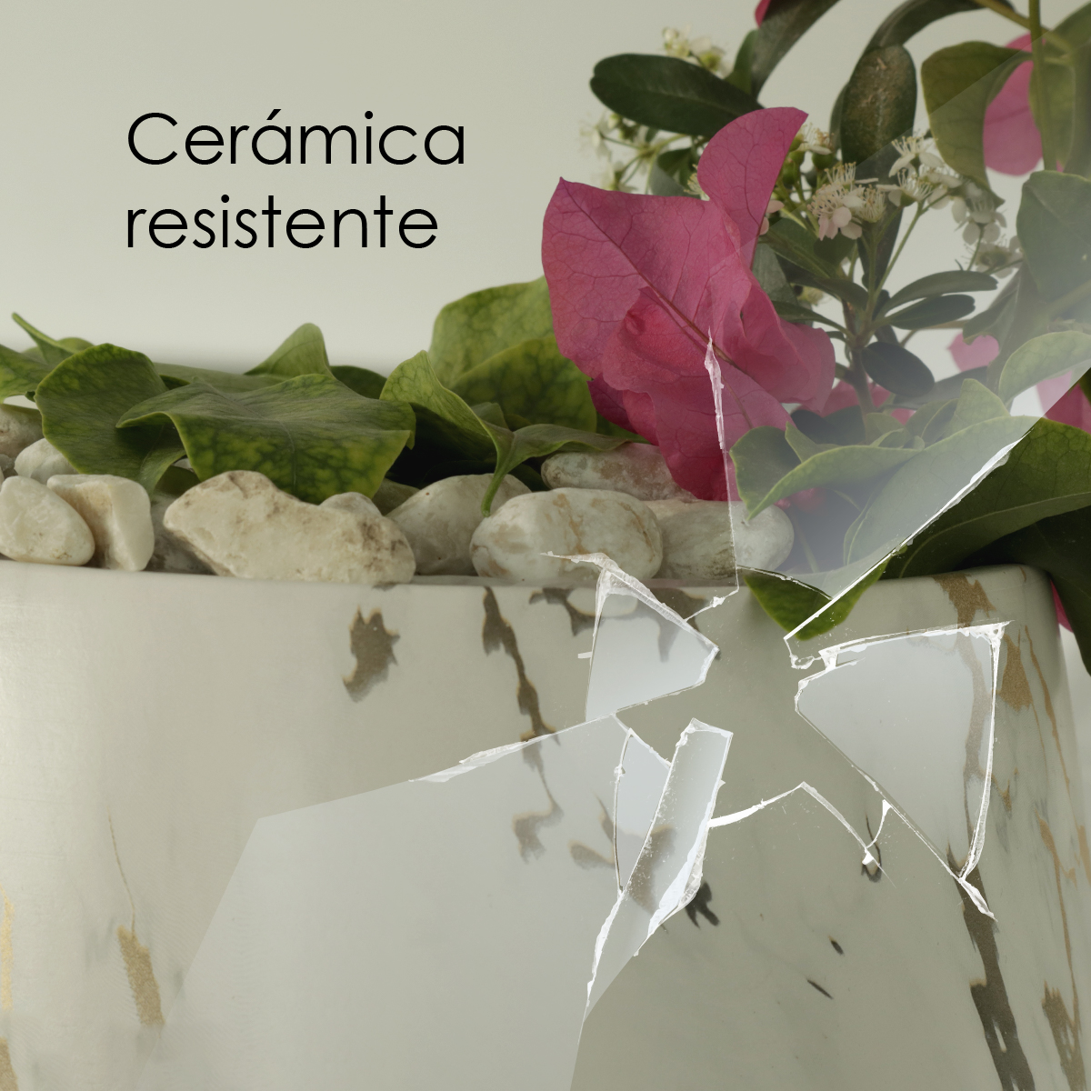 Macetero Efecto Mármol Maceta De Cerámica 22 Cm Diámetro (Dorado)