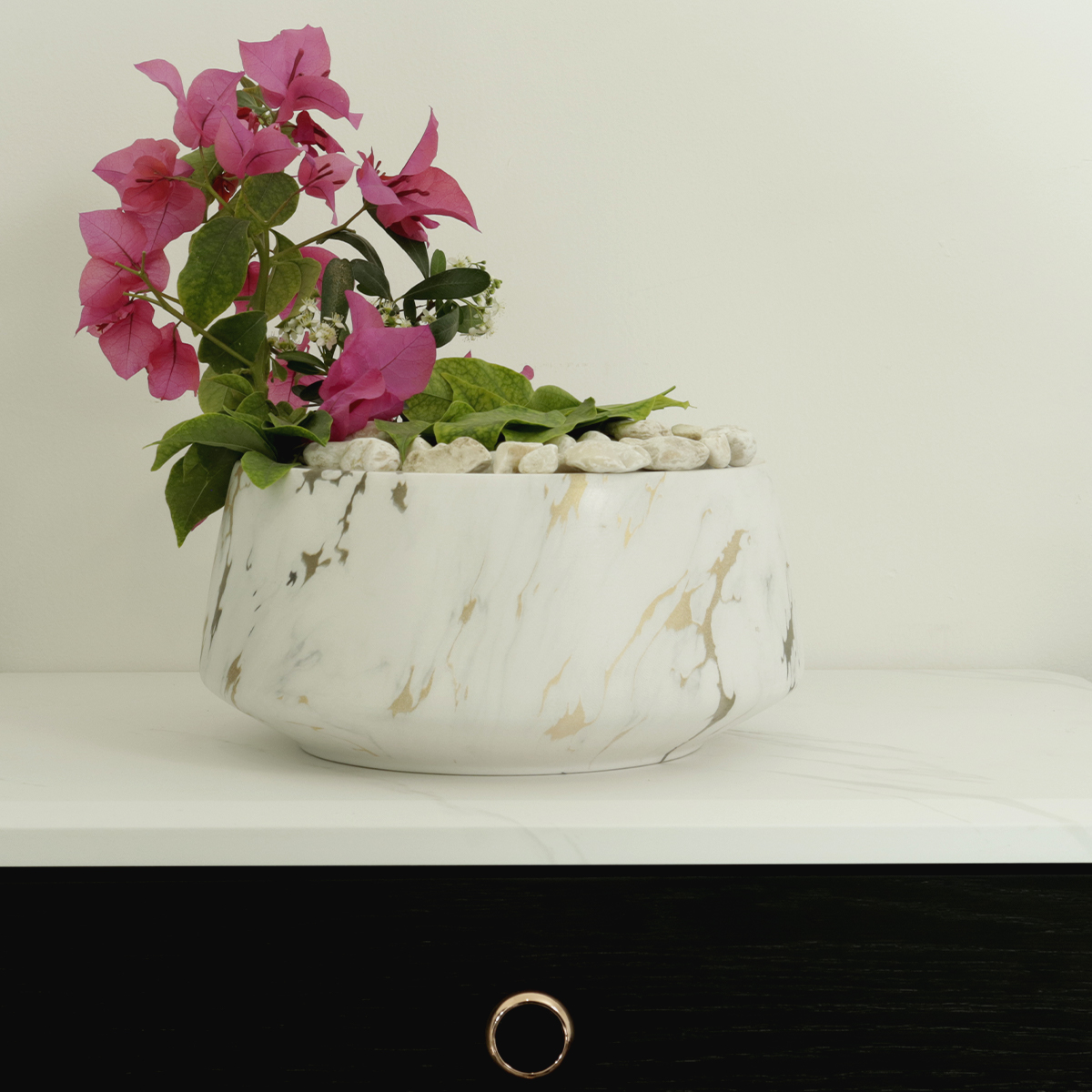 Macetero Efecto Mármol Maceta De Cerámica 22 Cm Diámetro (Dorado)