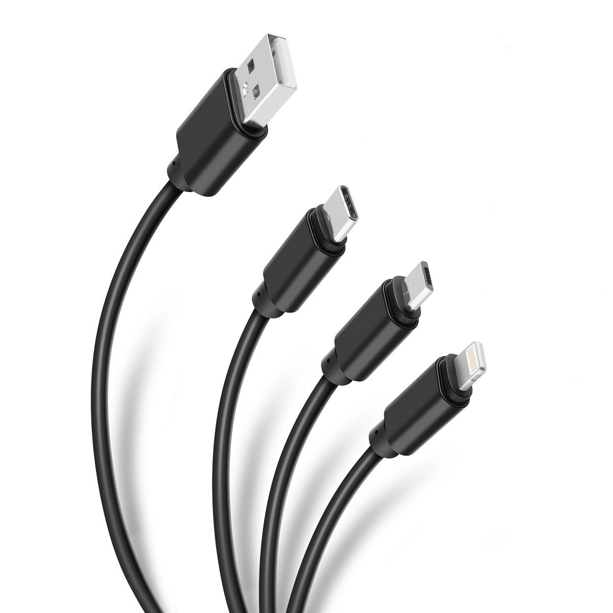 Cable 3 en 1, USB a LIGHTNING/micro USB/USB C