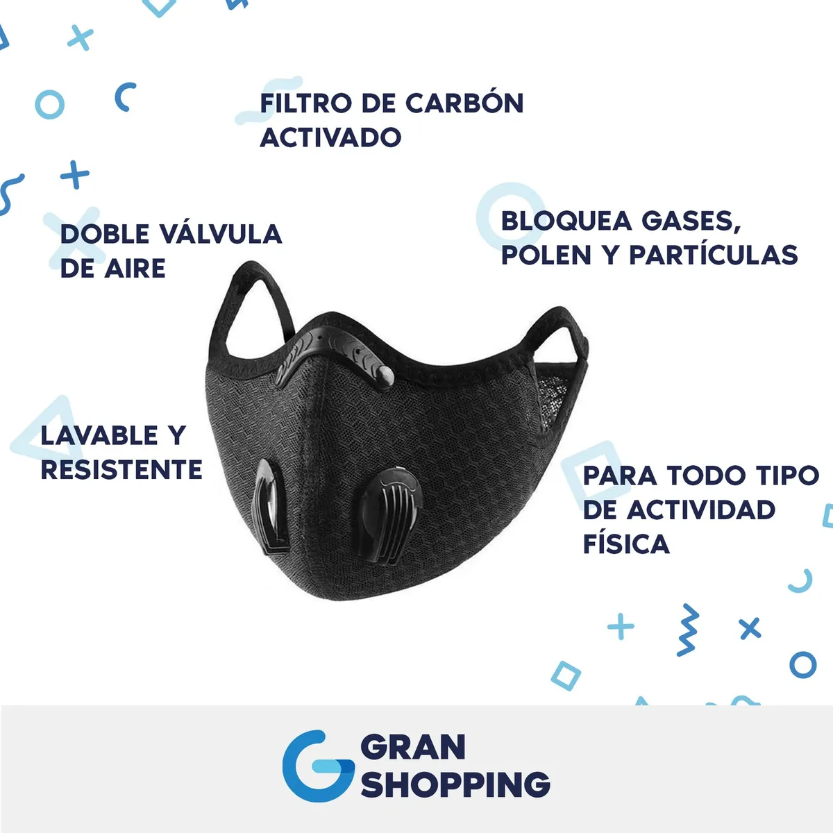 Mascara Cubrebocas Filtro + 5 Filtros Carbon Activado