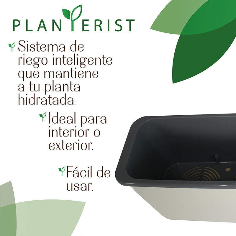 Planterist - Maceta jardínera autorregable rectangular - Diseño moderno para interior y exterior - Ideal para balcones, ventanas, cocinas, hogar y oficina. Plástico PP anti UV. Medidas (43cm de largo x 12 cm de ancho x 15 cm de alto) (Blanco brilloso)