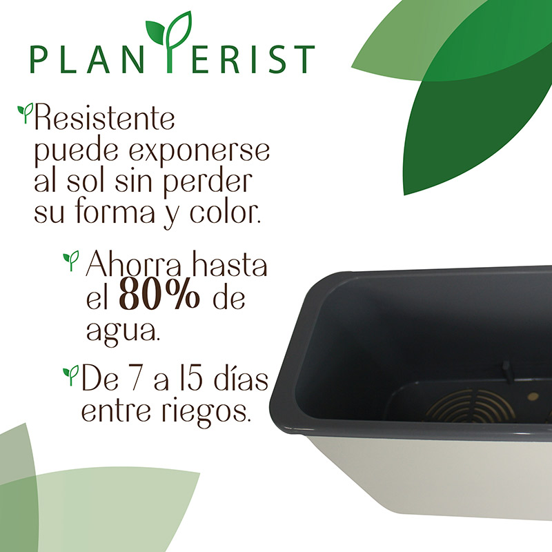 Planterist - Maceta jardínera autorregable rectangular - Diseño moderno para interior y exterior - Ideal para balcones, ventanas, cocinas, hogar y oficina. Plástico PP anti UV. Medidas (43cm de largo x 12 cm de ancho x 15 cm de alto) (Blanco brilloso)