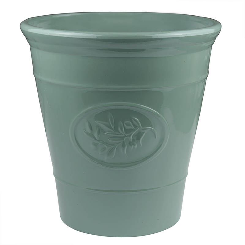 Planterist - Maceta chica - Acabado cerámico elegante vintage - Decorativa, moderna para interior o exterior - Súper resistente - Ideal para patio, jardín, terraza - Hecha de plástico PP reciclado anti UV - Medidas: 23 cm de diámetro x 23 cm de alto. Volumen interno 6L (Verde Brilloso)