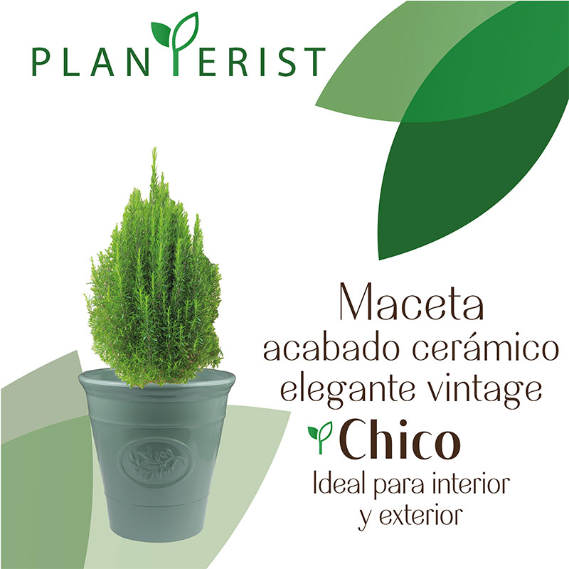 Planterist - Maceta chica - Acabado cerámico elegante vintage - Decorativa, moderna para interior o exterior - Súper resistente - Ideal para patio, jardín, terraza - Hecha de plástico PP reciclado anti UV - Medidas: 23 cm de diámetro x 23 cm de alto. Volumen interno 6L (Verde Brilloso)