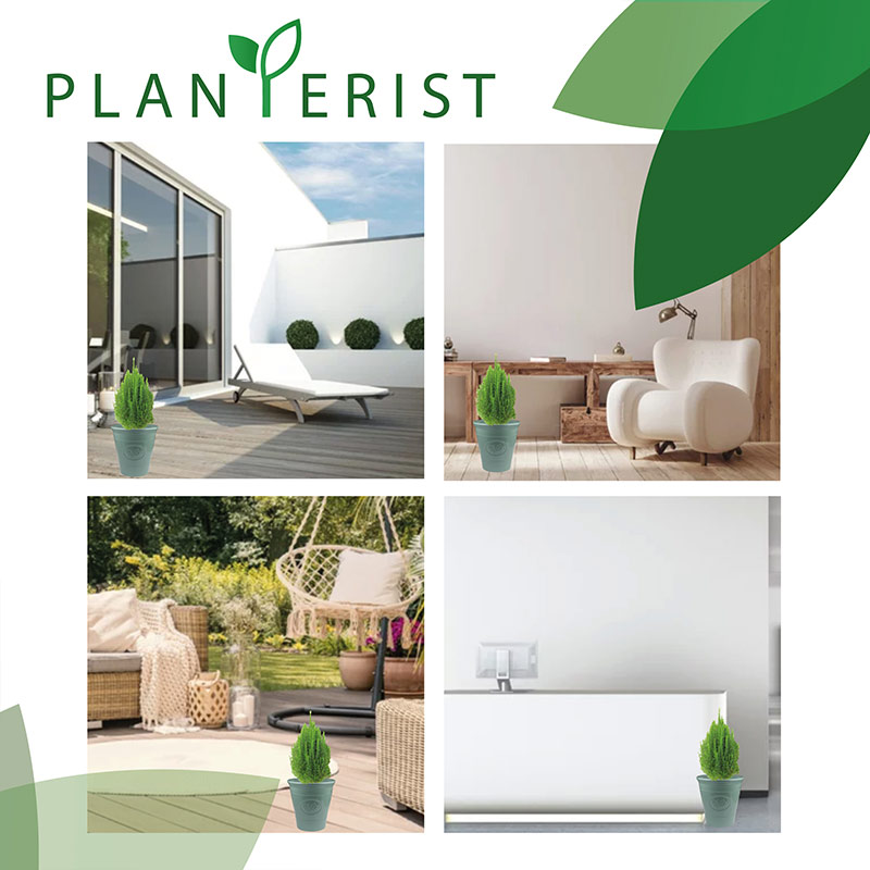 Planterist - Maceta chica - Acabado cerámico elegante vintage - Decorativa, moderna para interior o exterior - Súper resistente - Ideal para patio, jardín, terraza - Hecha de plástico PP reciclado anti UV - Medidas: 23 cm de diámetro x 23 cm de alto. Volumen interno 6L (Verde Brilloso)