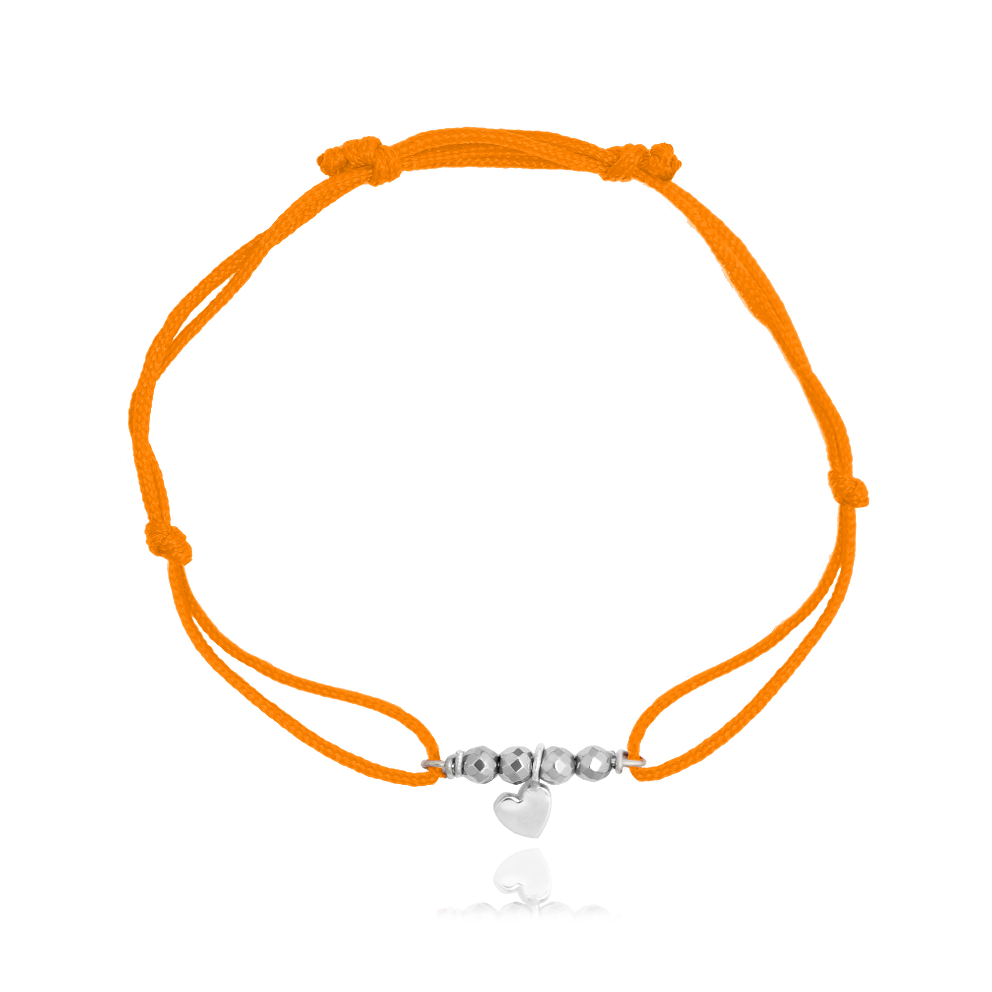 Pulsera Corazón de Plata con Hilo Naranja por Anante Joyería, Colección Amore para Mujer