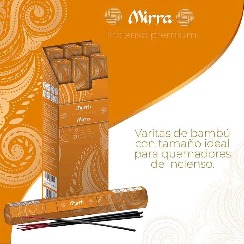 Punto Aroma - Incienso con aroma premium - Ingredientes naturales - Contenido 6 cajas con 20 varitas (Mirra, 120 unidades)