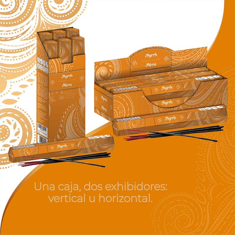 Punto Aroma - Incienso con aroma premium - Ingredientes naturales - Contenido 6 cajas con 20 varitas (Mirra, 120 unidades)