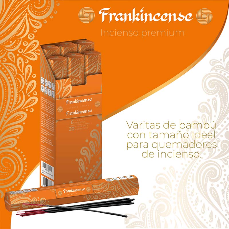 Punto Aroma - Incienso con aroma premium - Ingredientes naturales - Contenido 6 cajas con 20 varitas (Frankincense, 120 unidades)