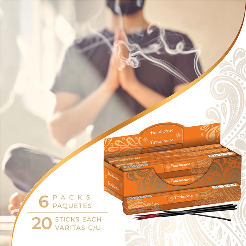 Punto Aroma - Incienso con aroma premium - Ingredientes naturales - Contenido 6 cajas con 20 varitas (Frankincense, 120 unidades)