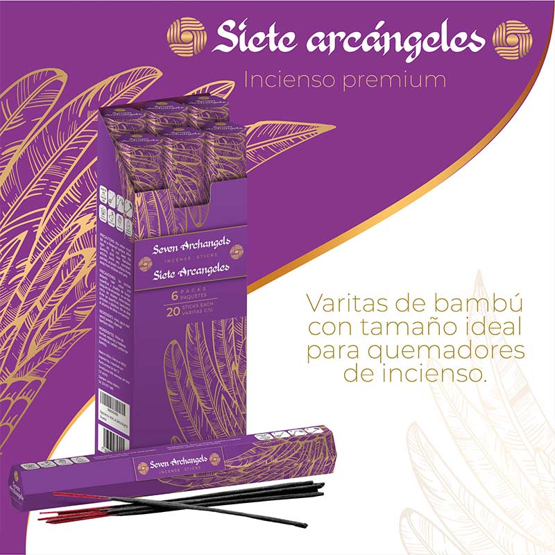 Punto Aroma - Incienso con aroma premium - Ingredientes naturales - Contenido 6 cajas con 20 varitas (Siete arcángeles, 120 unidades)