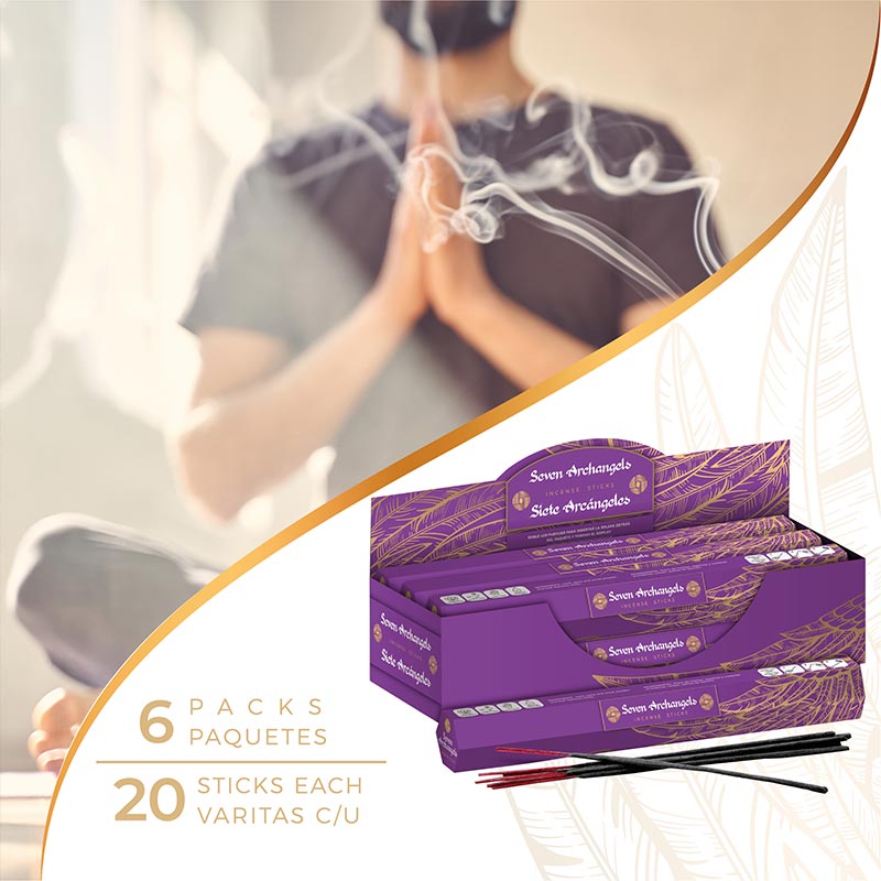 Punto Aroma - Incienso con aroma premium - Ingredientes naturales - Contenido 6 cajas con 20 varitas (Siete arcángeles, 120 unidades)