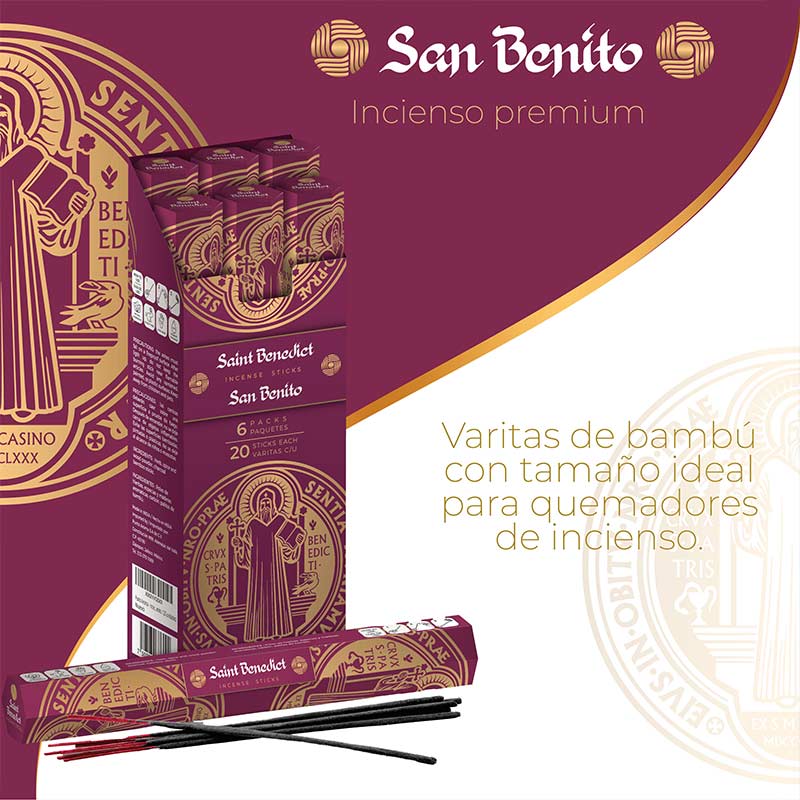 Punto Aroma - Incienso con aroma premium - Ingredientes naturales - Contenido 6 cajas con 20 varitas (San Benito, 120 unidades)
