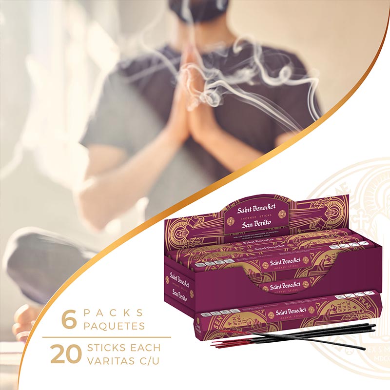 Punto Aroma - Incienso con aroma premium - Ingredientes naturales - Contenido 6 cajas con 20 varitas (San Benito, 120 unidades)