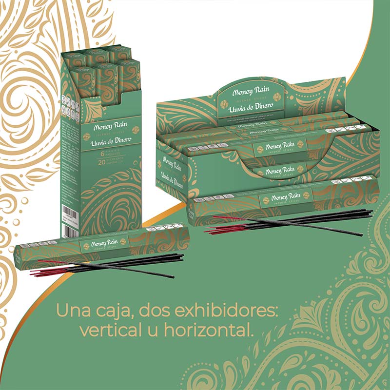 Punto Aroma - Incienso con aroma premium - Ingredientes naturales - Contenido 6 cajas con 20 varitas (Lluvia de dinero, 120 unidades)