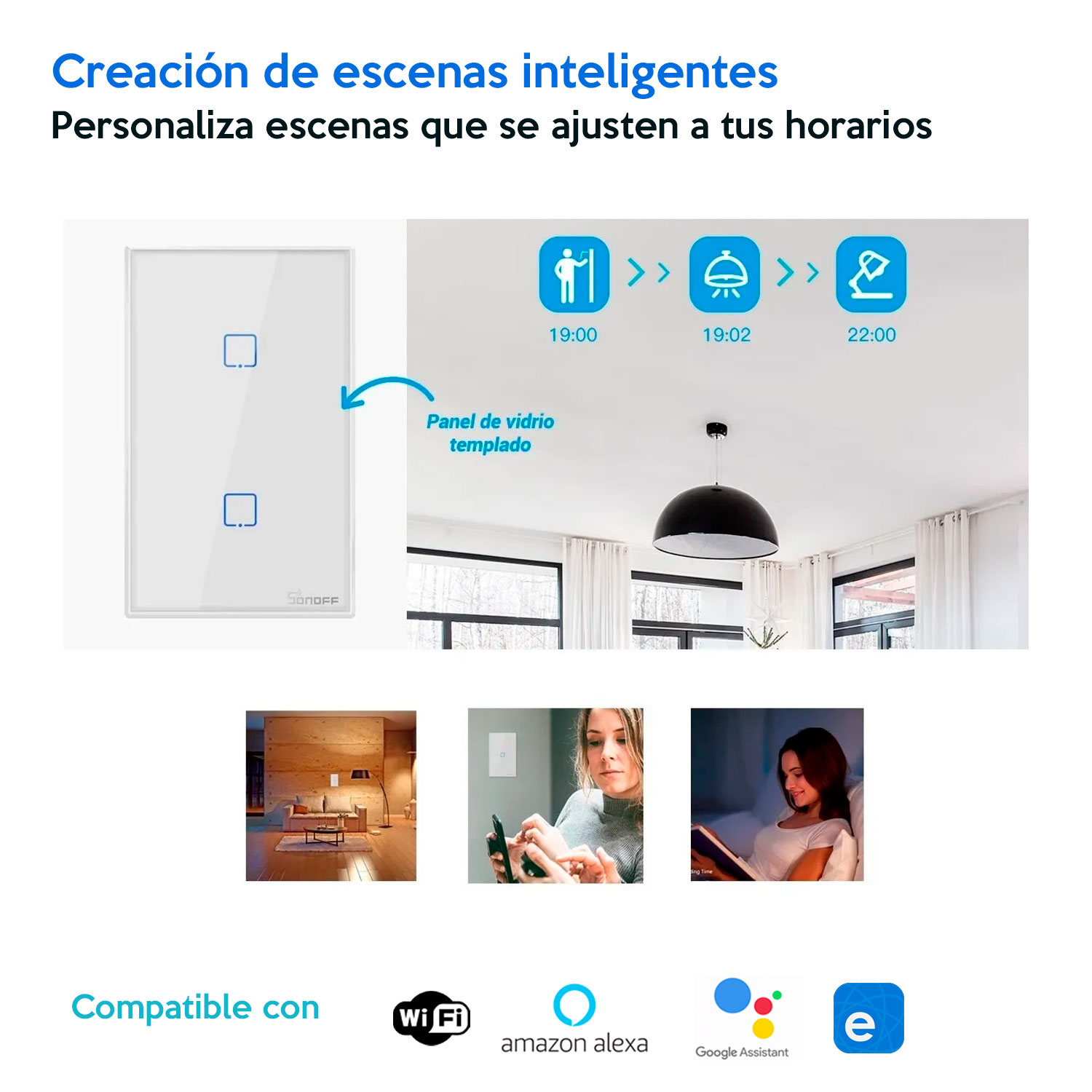 Apagador De Pared inteligente Touch Sonoff  Indicador LED para detectar más fácilmente los interruptores T2US2C Smart Wifi