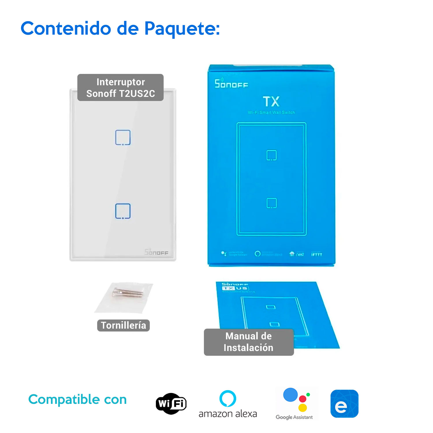 Apagador De Pared inteligente Touch Sonoff  Indicador LED para detectar más fácilmente los interruptores T2US2C Smart Wifi