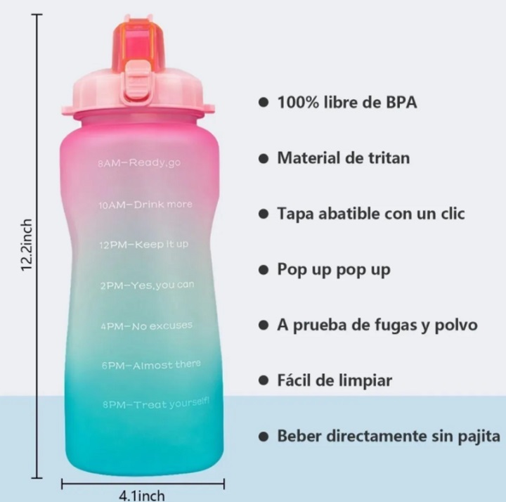 Botella Para Agua Deportiva Medio Galón Azul a Morado