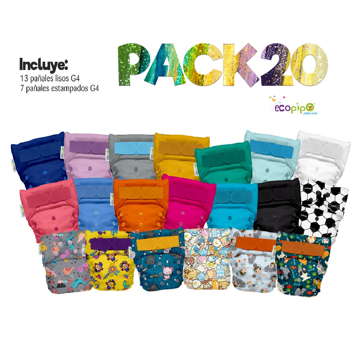 20 pack pañales de tela unitalla Ecopipo 