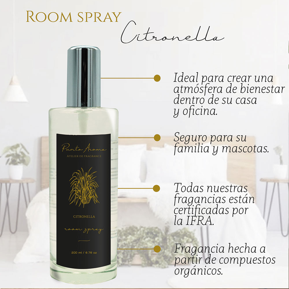 Punto Aroma - Home Mist 250ml - Ambientador de Fragancia Premium - Air Freshener - Spray aromatizante con atomizador - Ideal para casa, coche, oficina, carro, baño (Citronela)