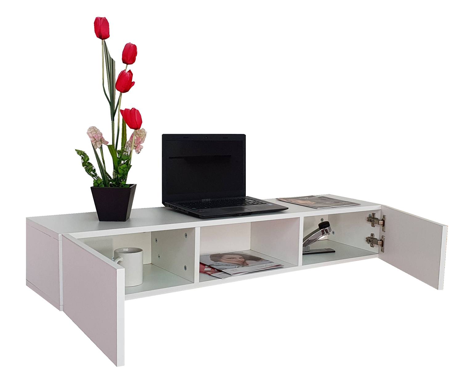 Repisa Escritorio Flotante Con Puertas Para Tv Minimalista