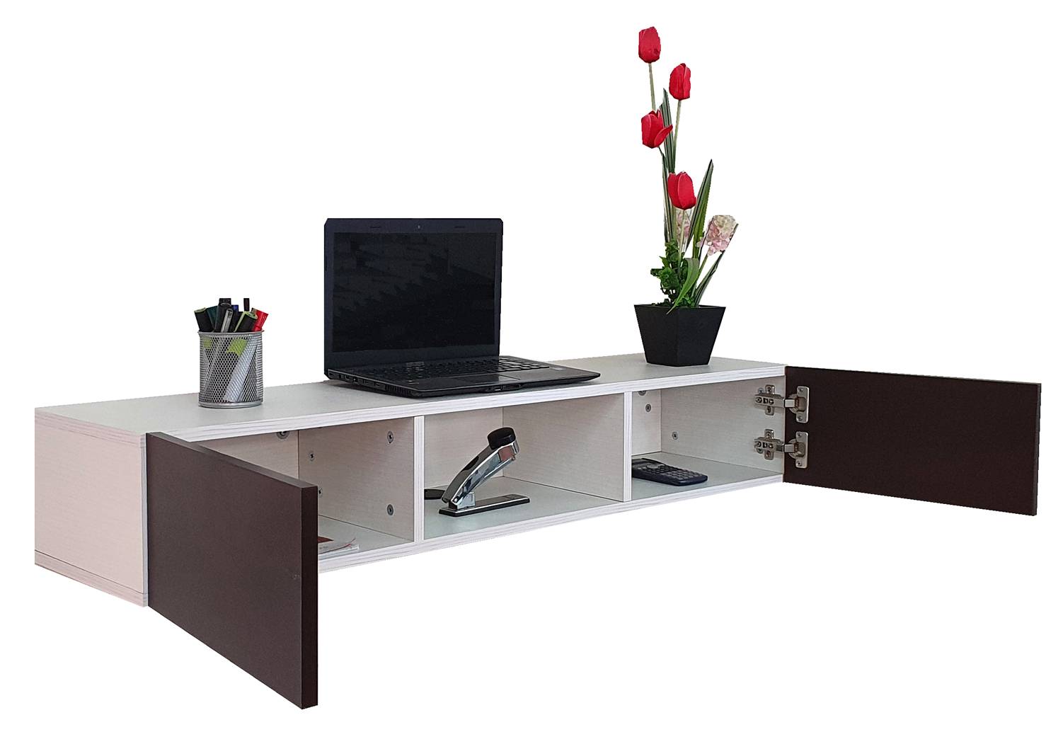 Repisa Escritorio Flotante Con Puertas Para Tv Minimalista