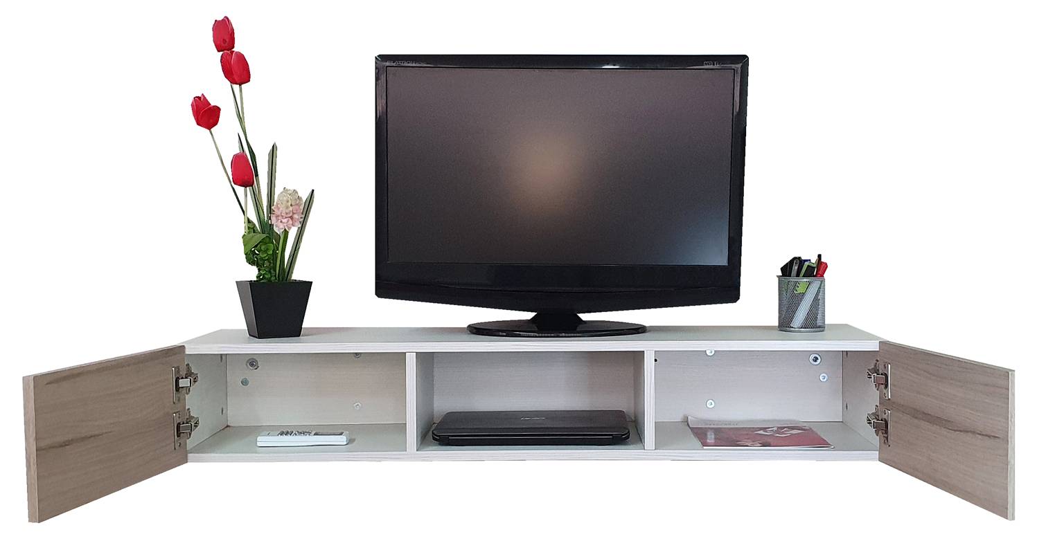 Repisa Escritorio Flotante Con Puertas Para Tv Minimalista