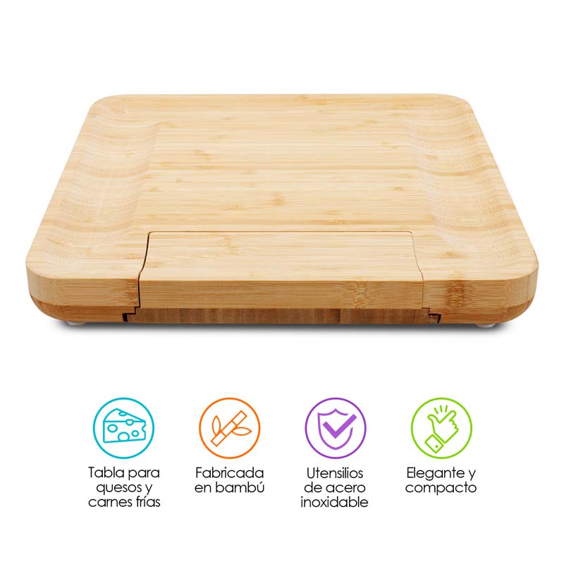 Tabla Para Quesos Y Carnes Frías De Bambú Con Accesorios Redlemon