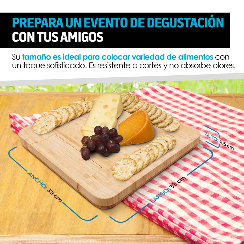 Tabla Para Quesos Y Carnes Frías De Bambú Con Accesorios Redlemon
