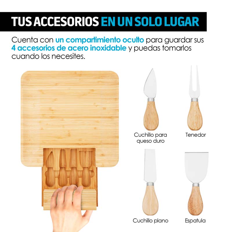 Tabla Para Quesos Y Carnes Frías De Bambú Con Accesorios Redlemon