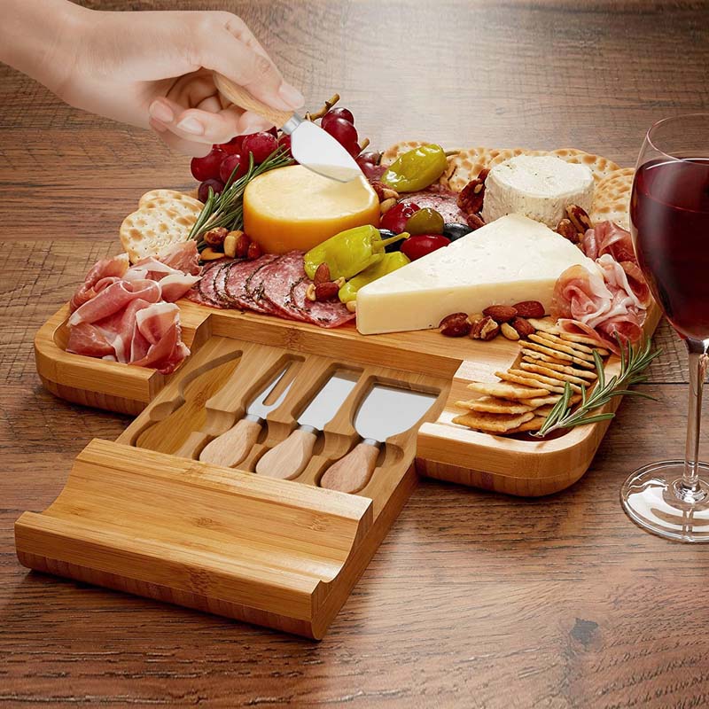 Tabla Para Quesos Y Carnes Frías De Bambú Con Accesorios Redlemon