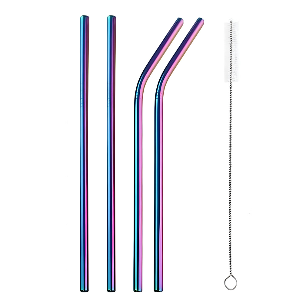 Juego De Popotes de Acero Inoxidable Color Tornasol GoshoppingMX