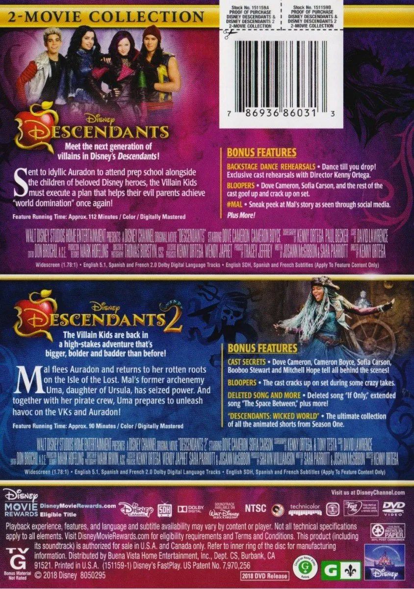 Descendientes Descendants 1 2  Paquete Pelicula 2 Dvd