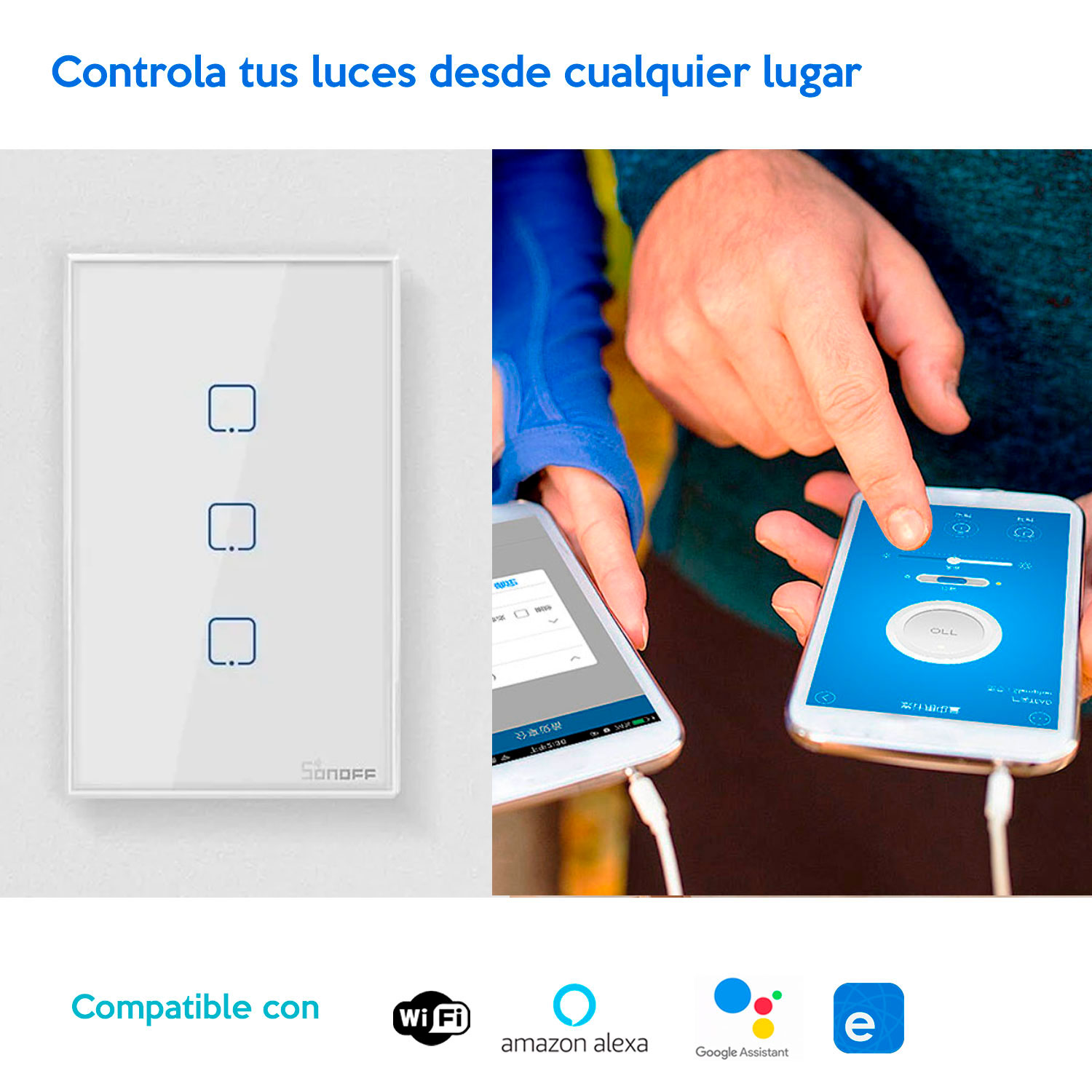 Apagador De Pared inteligente Touch Sonoff  Enciende y Apaga 3 Luces T2US3C Smart Wifi