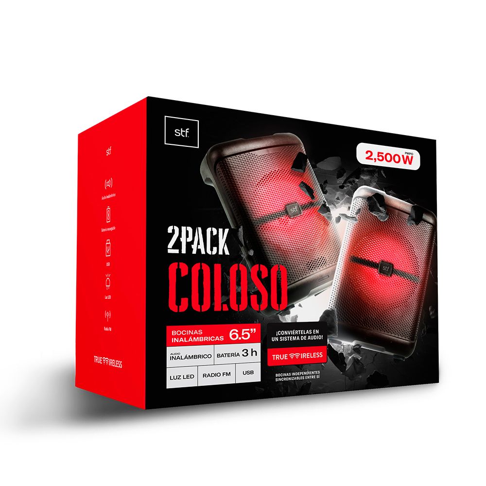 Two Pack Bocinas Inalámbricas 6.5 Pulgadas True Wireless Coloso STF Color Negro